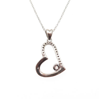 925 Sterling Silver Round-Cut C Z Love You Mom Heart Cable Chain Necklace 18"
