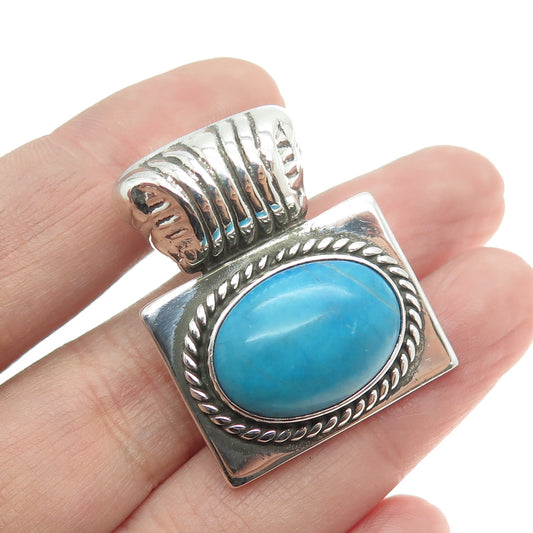 925 Sterling Silver Vintage Real Turquoise Gemstone Slide Pendant