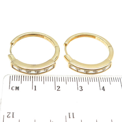 925 Sterling Silver Gold Plated Emerald-Cut Shaped C Z Huggie Earrings