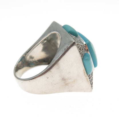 FADI 925 Sterling Silver Real Turquoise & Round-Cut C Z Ring Size 7.25