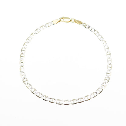 P. LUX 925 Sterling Silver Gold Plated Italy Anchor Mariner Link Bracelet 8"