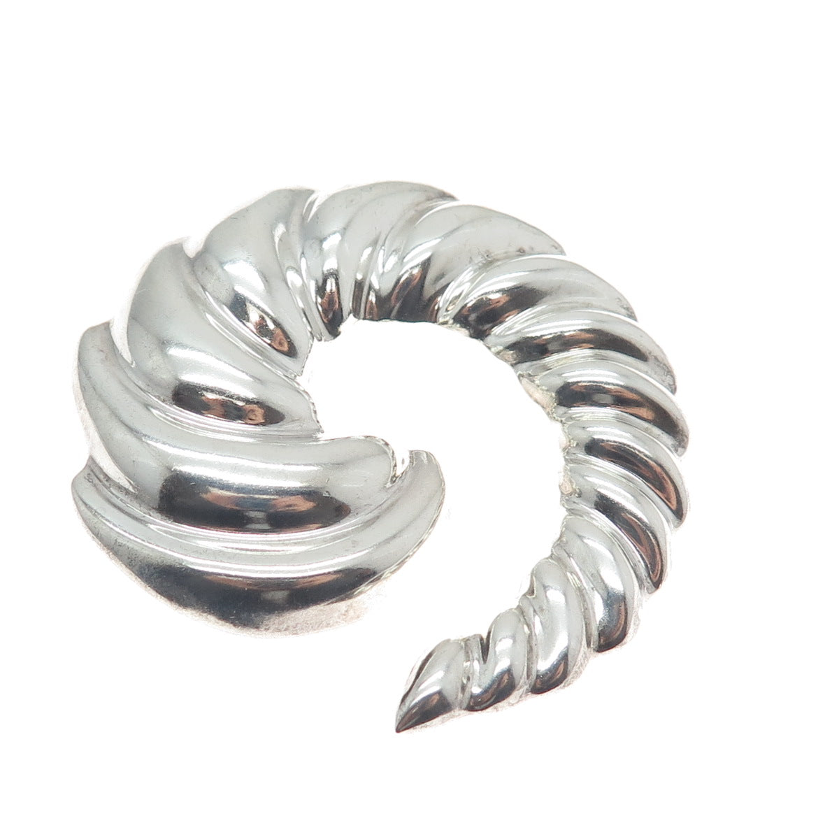 925 Sterling Silver Vintage Mexico Puffy Ribbed Spiral Pin Brooch / Pendant
