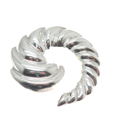 925 Sterling Silver Vintage Mexico Puffy Ribbed Spiral Pin Brooch / Pendant
