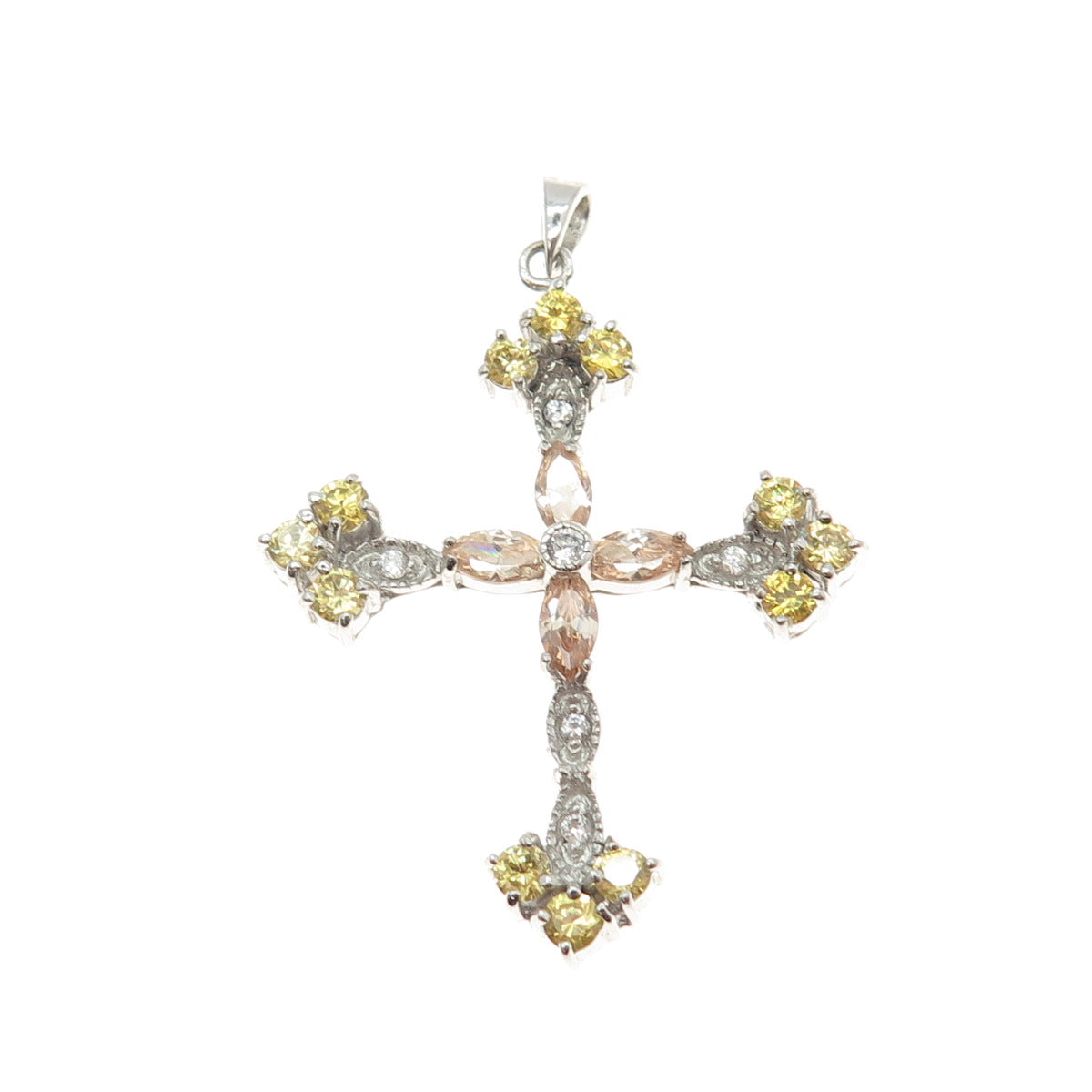 925 Sterling Silver Multi-Color C Z Cross Pendant