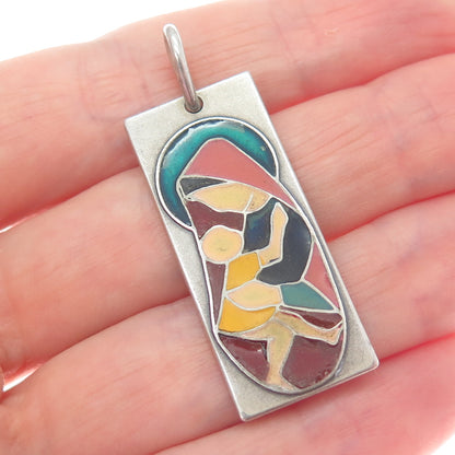 800 Silver Vintage Italy Enamel St. Mary & Jesus Religious Charm Pendant