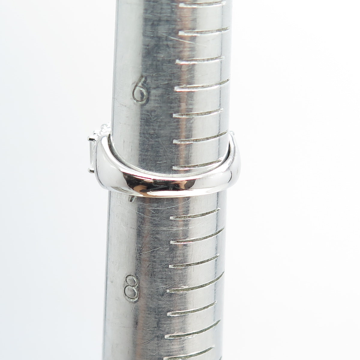 925 Sterling Silver Emerald & Round-Cut C Z Engagement Ring Size 7