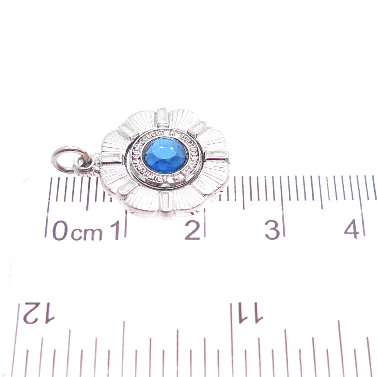 925 Sterling Vintage Blue Rhinestone Southern Connecticut State College Pendant