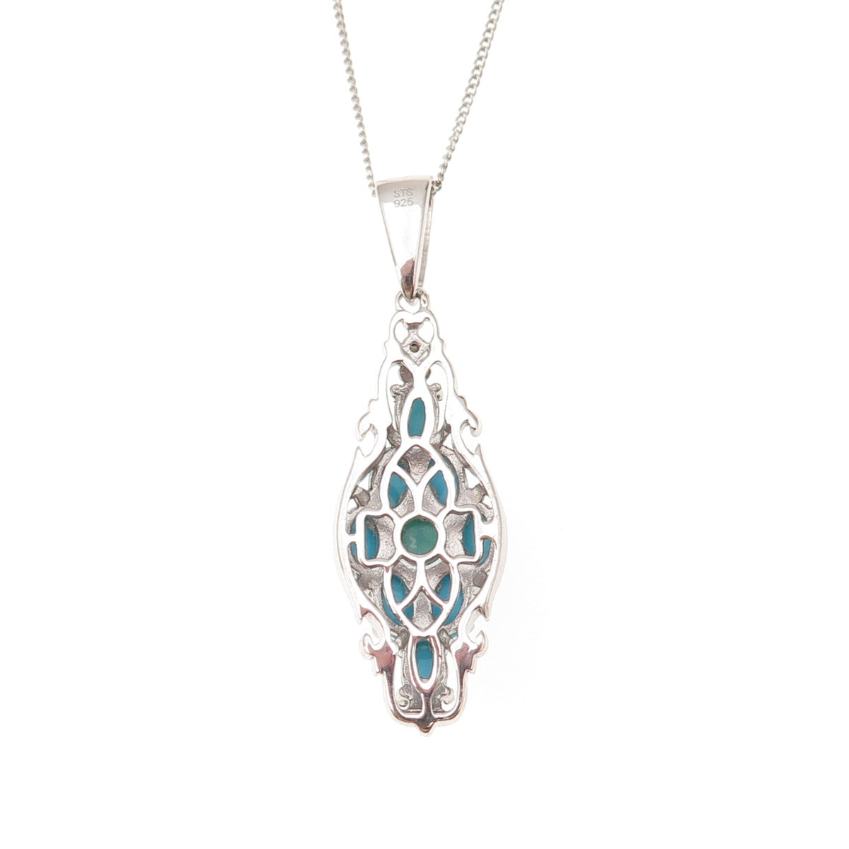 Chuck Clemency Sterling Silver Real Turquoise & Peridot Curb Chain Necklace 20"