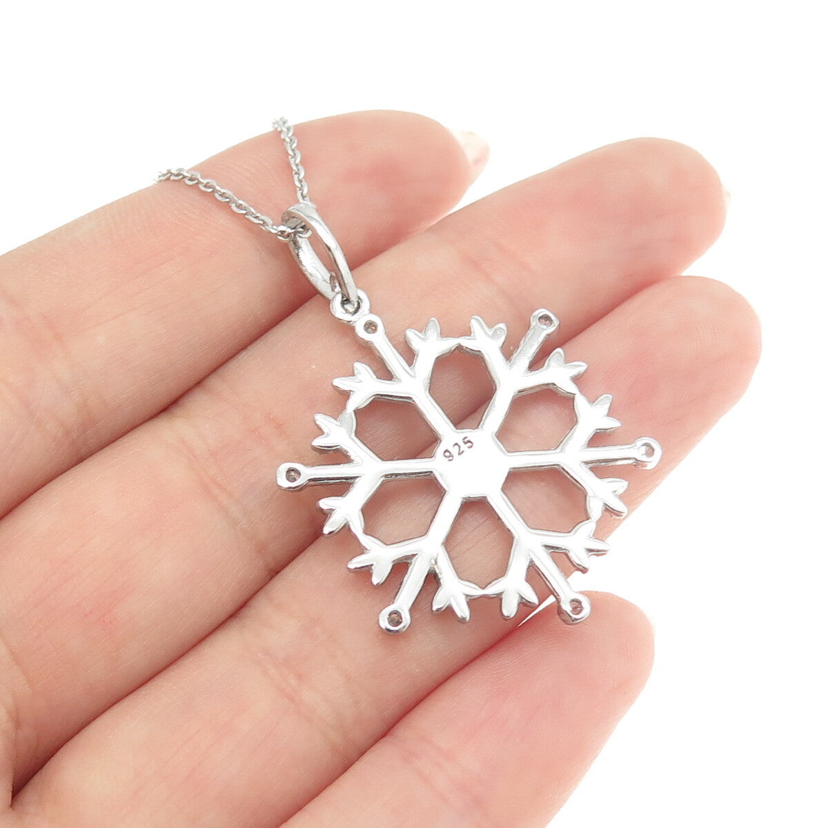 925 Sterling Silver Round-Cut C Z Snowflake Drop Cable Chain Necklace 16"
