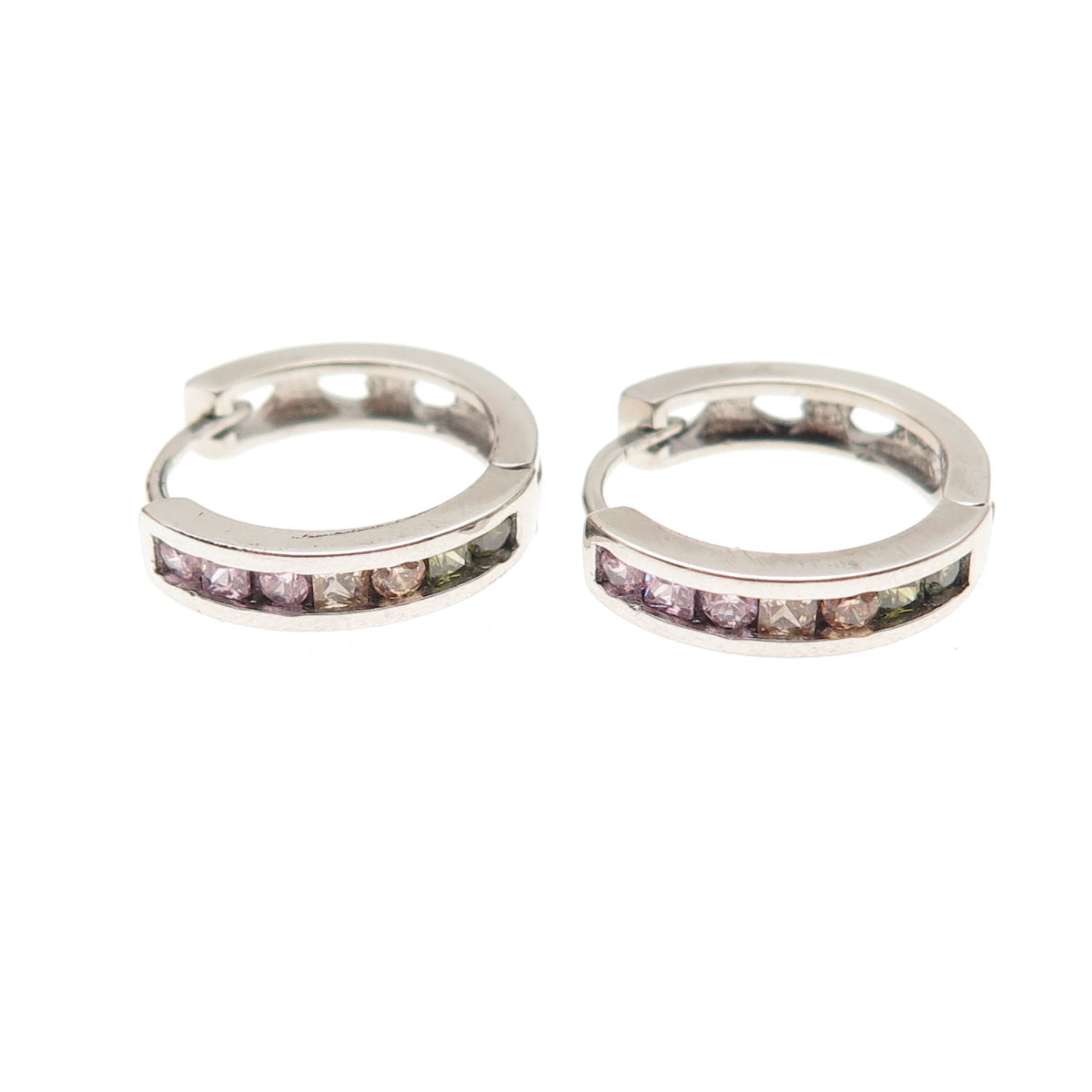 925 Sterling Silver Multi-Color C Z Heart Hoop Earrings