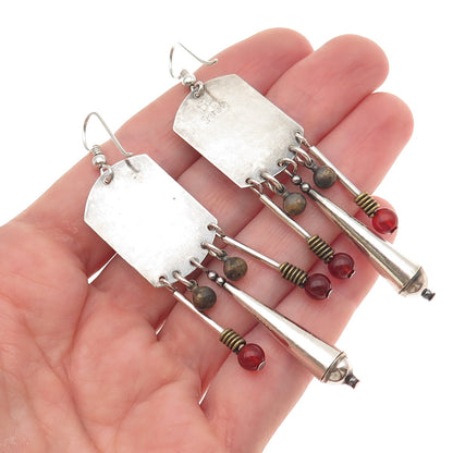 ERA Artisan 925 Sterling Silver Vintage Real Carnelian Modernist Dangle Earrings