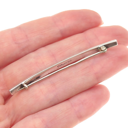 925 Sterling Silver Antique Art Deco Faux Pearl & Rhinestone Bar Pin Brooch