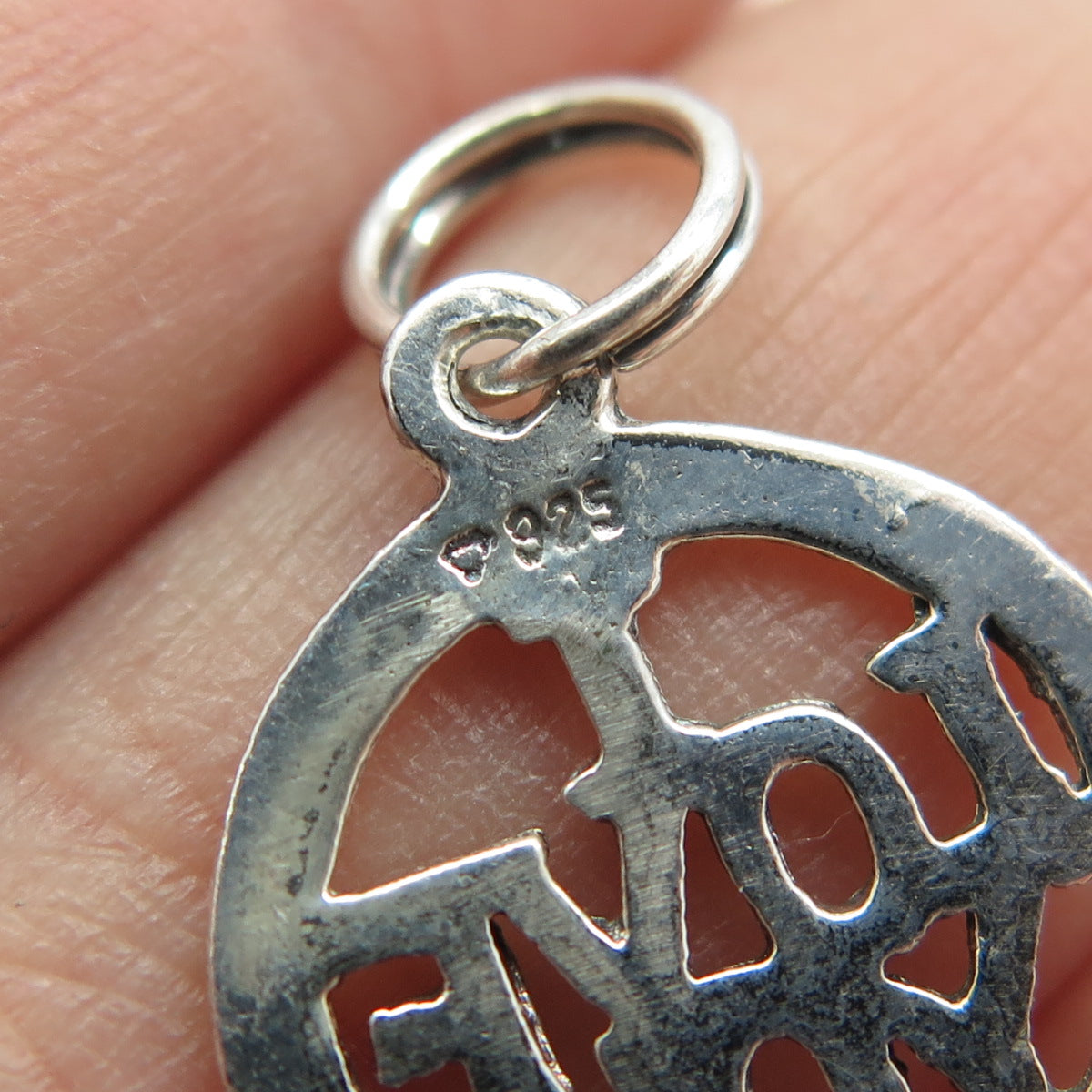 925 Sterling Silver Vintage "I Love You" Round Charm Pendant