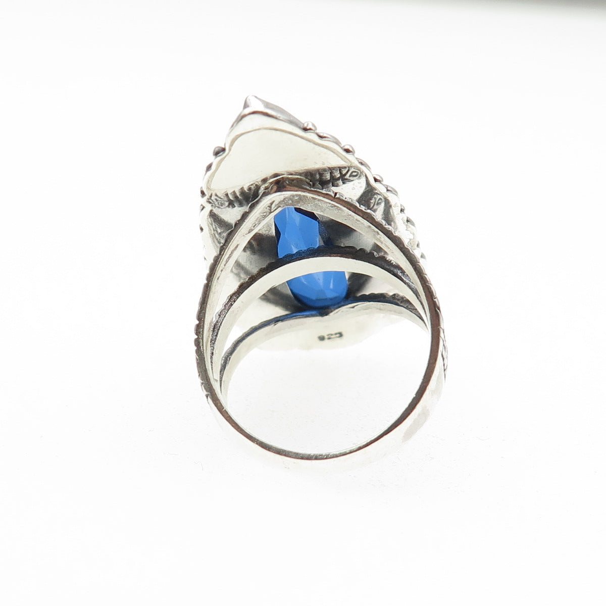 925 Sterling Silver Vintage Pear-Cut Blue C Z Swirl Oxidized Ring Size 7.5