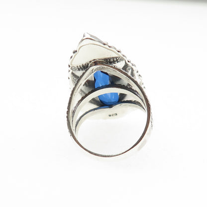 925 Sterling Silver Vintage Pear-Cut Blue C Z Swirl Oxidized Ring Size 7.5