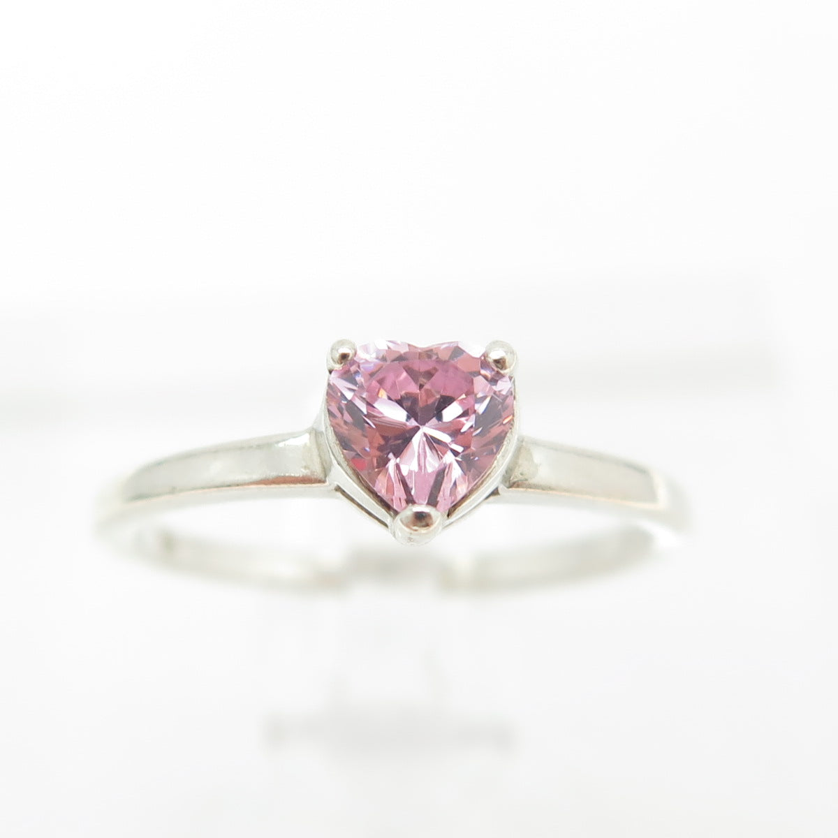 925 Sterling Silver Heart-Cut Pink C Z Ring Size 6