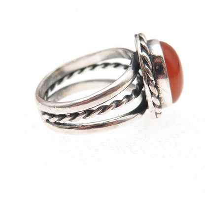 Old Pawn 925 Sterling Silver Vintage Southwestern Agate Oxidized Ring Size 7.5