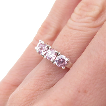 925 Sterling Silver Round-Cut Pink C Z Ring Size 5.25