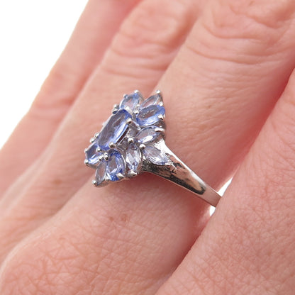 Chuck Clemency 925 Sterling Silver Real Tanzanite Floral Ring Size 9