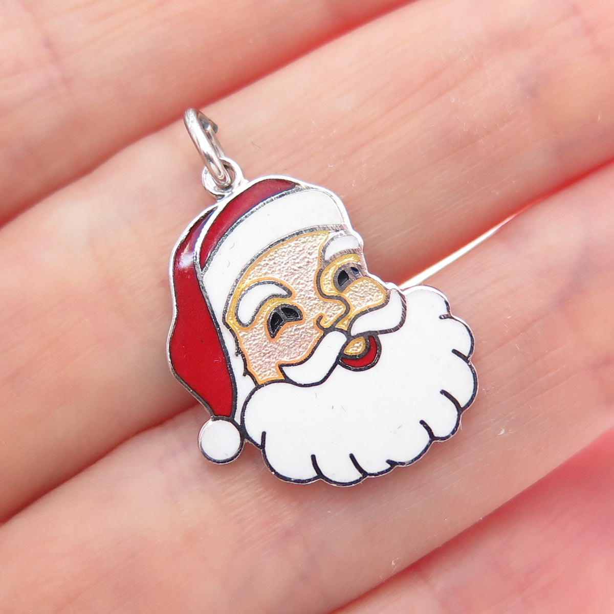 GRIFFITH & SON 925 Sterling Silver Vintage Enamel Santa Claus Minimalist Pendant