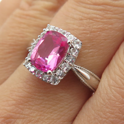 SUN 925 Sterling Silver Lab-Created Pink Sapphire & Topaz Promise Ring Size 8