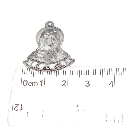 925 Sterling Silver Antique Art Deco St. Mary Religious Oxidized Charm Pendant