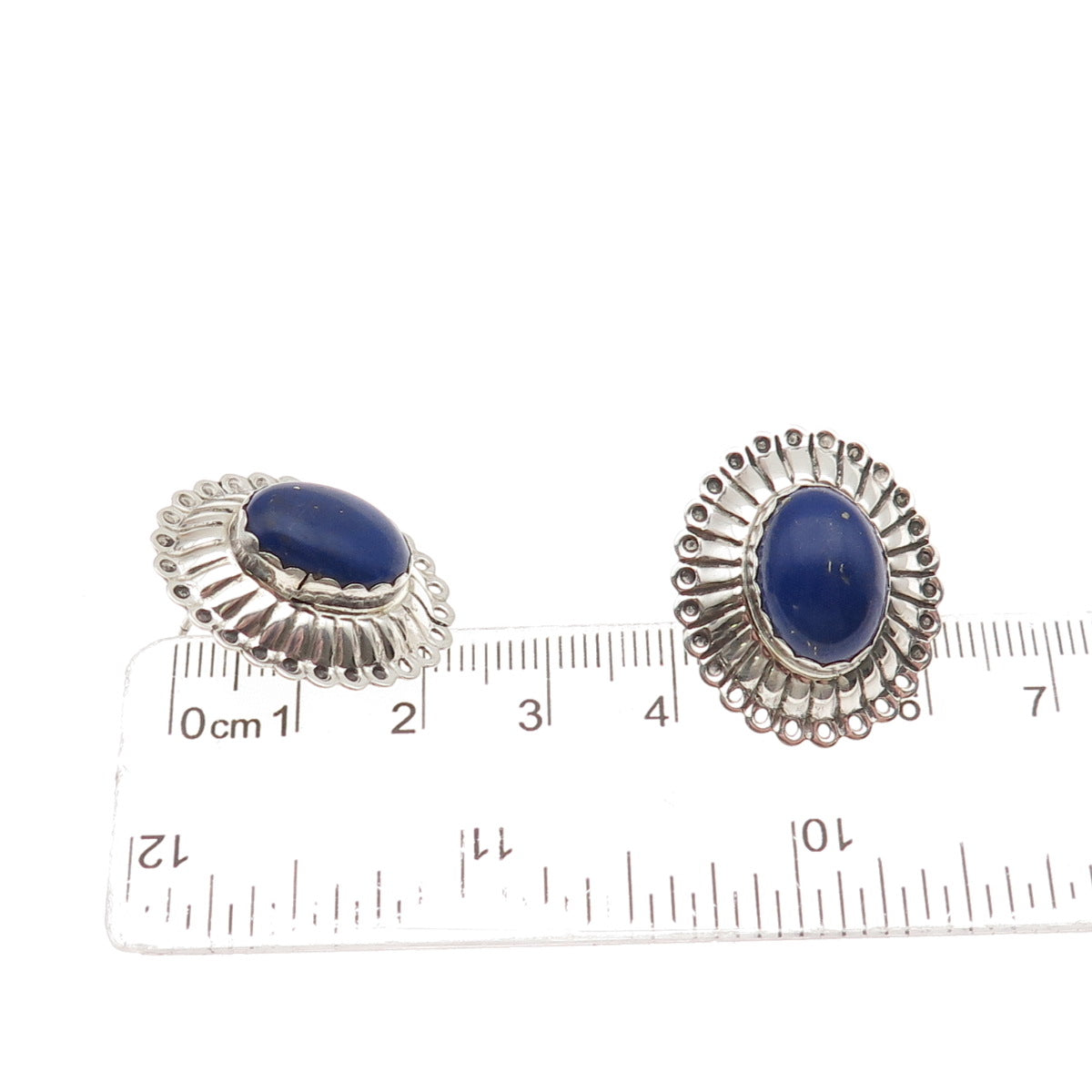 Old Pawn 925 Sterling Silver Vintage Southwestern Lapis Concho Tribal Earrings