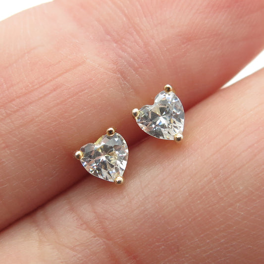 925 Sterling Silver Gold Plated Heart-Cut C Z Stud Earrings