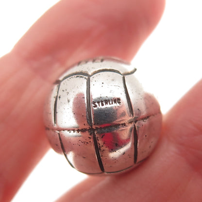925 Sterling Silver Vintage Engraved Basketball Ball Oxidized 3D Mini Pendant
