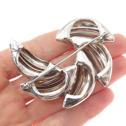 LARTM 925 Sterling Silver Vintage Modernist Floral Oxidized Pin Brooch
