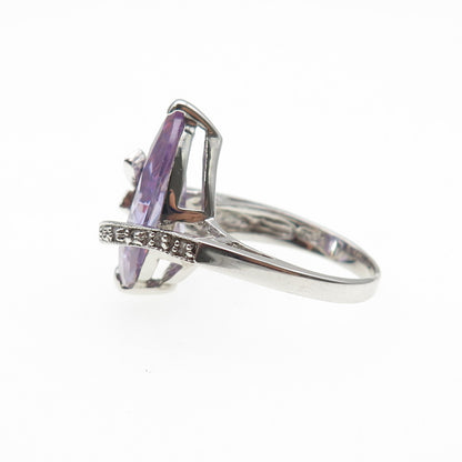 925 Sterling Silver Pear-Cut Purple & Round-Cut White C Z Ring Size 7