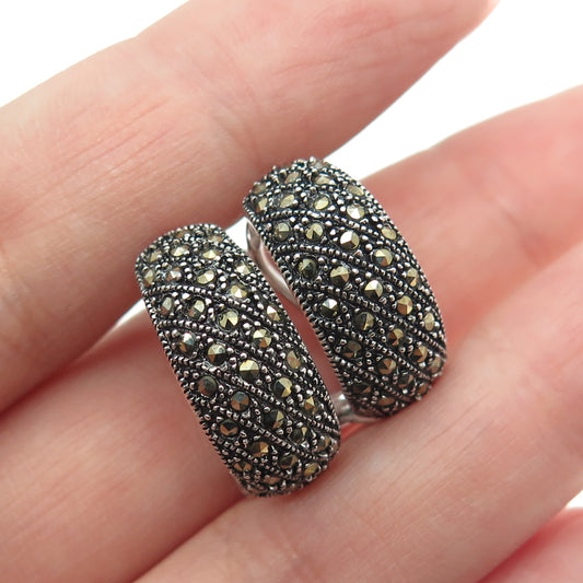 925 Sterling Silver Real Marcasite Omega Back Earrings