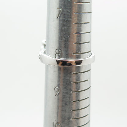 925 Sterling Silver Real Cushion & Round-Cut C Z Ring Size 8.25