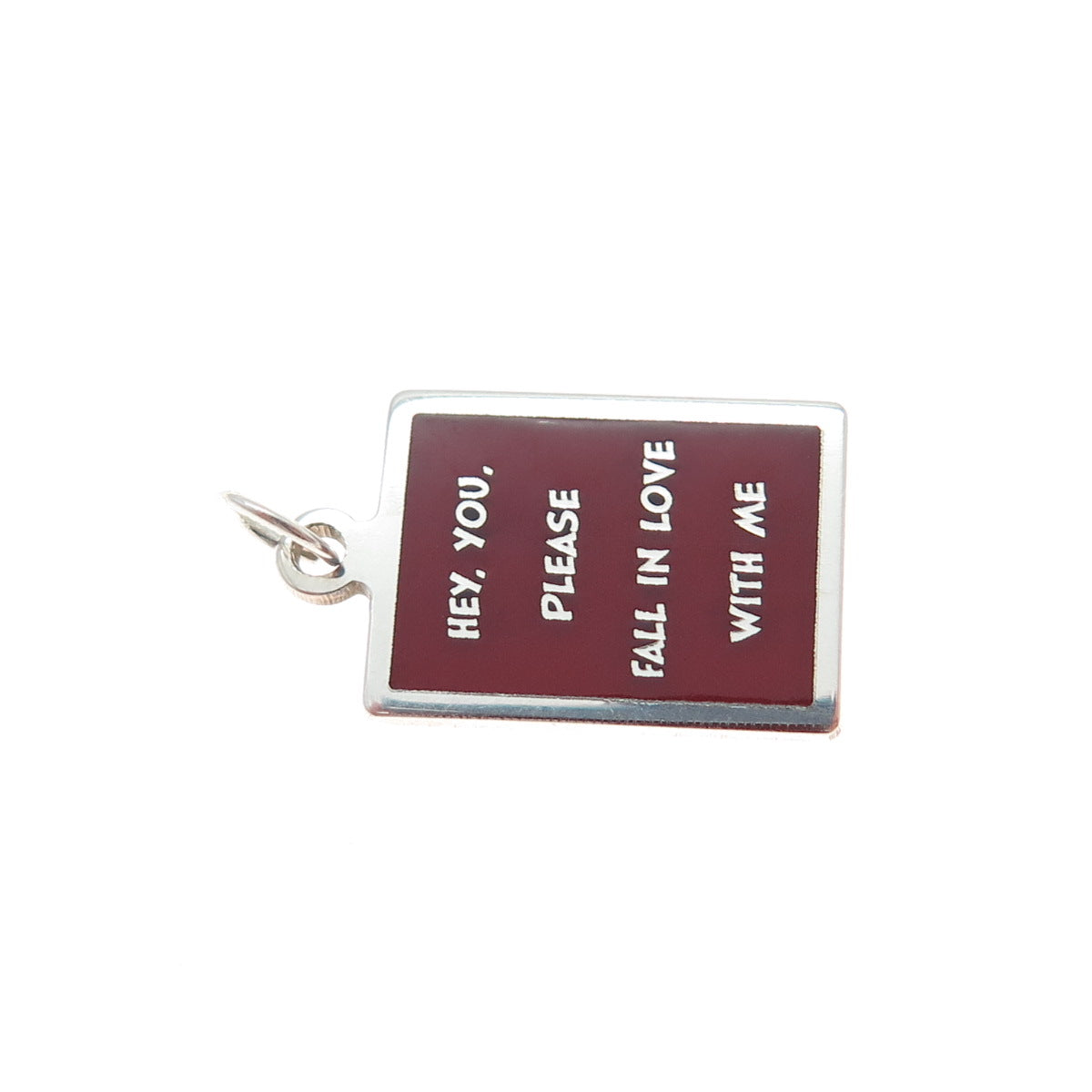 925 Sterling Enamel Hey You Please Fall In Love With Me Minimalist Charm Pendant