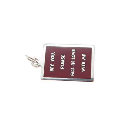 925 Sterling Enamel Hey You Please Fall In Love With Me Minimalist Charm Pendant