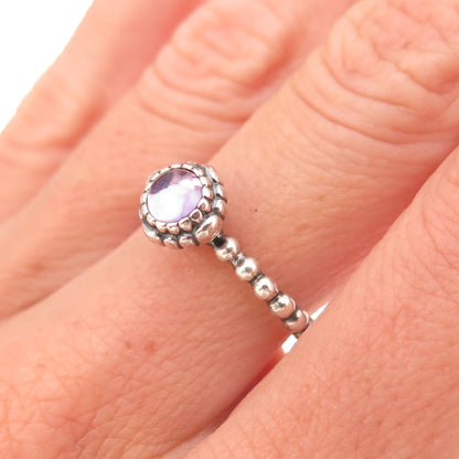Pandora 925 Sterling Silver Real Amethyst February Birthday Blooms Ring Size 6