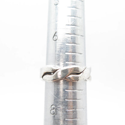 925 Sterling Silver Vintage Mexico Woven Band Ring Size 7.25