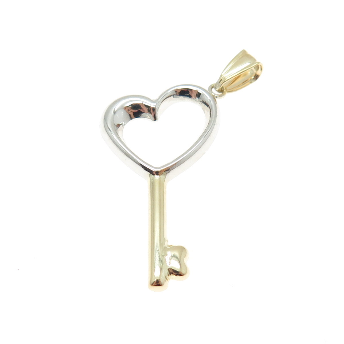 14K Yellow & White Gold Heart Key Charm Pendant