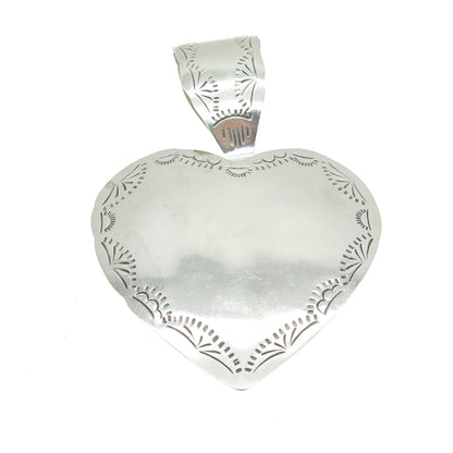 925 Sterling Silver Vintage Mexico Ornate Heart Large Pendant