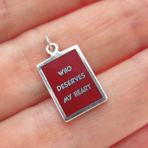 925 Sterling Silver Red Enamel Who Deserves My Heart Minimalist Charm Pendant