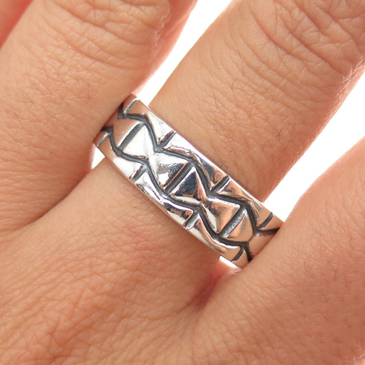 925 Sterling Silver Vintage Mexico Modernist Oxidized Band Ring Size 13.5