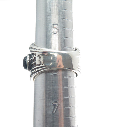 925 Sterling Silver Vintage WW Hong Kong Real Red Jade & Black Onyx Ring Size 6