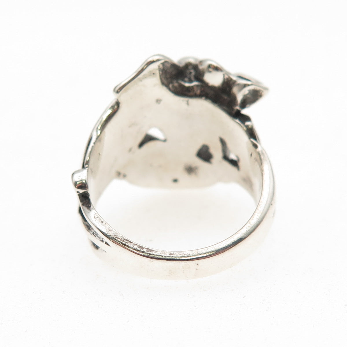 925 Sterling Silver Antique Art Deco Floral Oxidized Ring Size 6