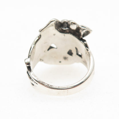 925 Sterling Silver Antique Art Deco Floral Oxidized Ring Size 6