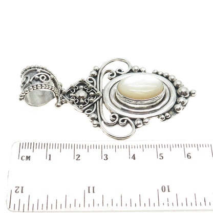 BA SUARTI Sterling Silver Vintage Real Mother-of-Pearl Granulated Large Pendant