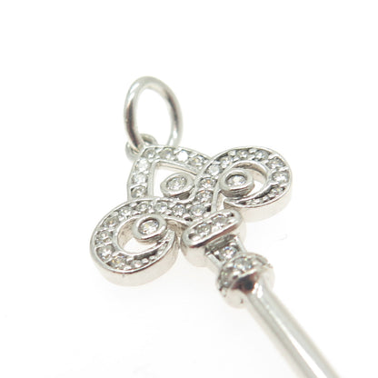 925 Sterling Silver Pave C Z Key Pendant