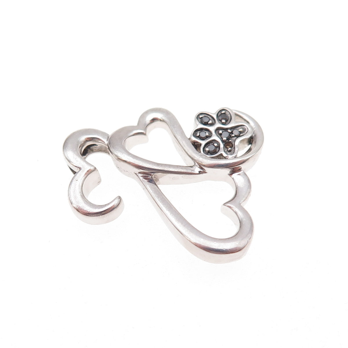 Jane Seymour Sterling Real Black Diamond Heart Dog Paw Pendant (missing stone)