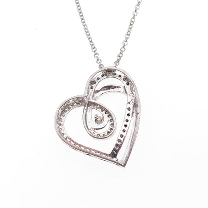 925 Sterling Silver Real Black & White Diamond Heart Cable Chain Necklace 18"