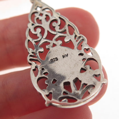 Nevada Sterling Silver Vintage Real Abalone Shell Floral Scroll Charm Pendant