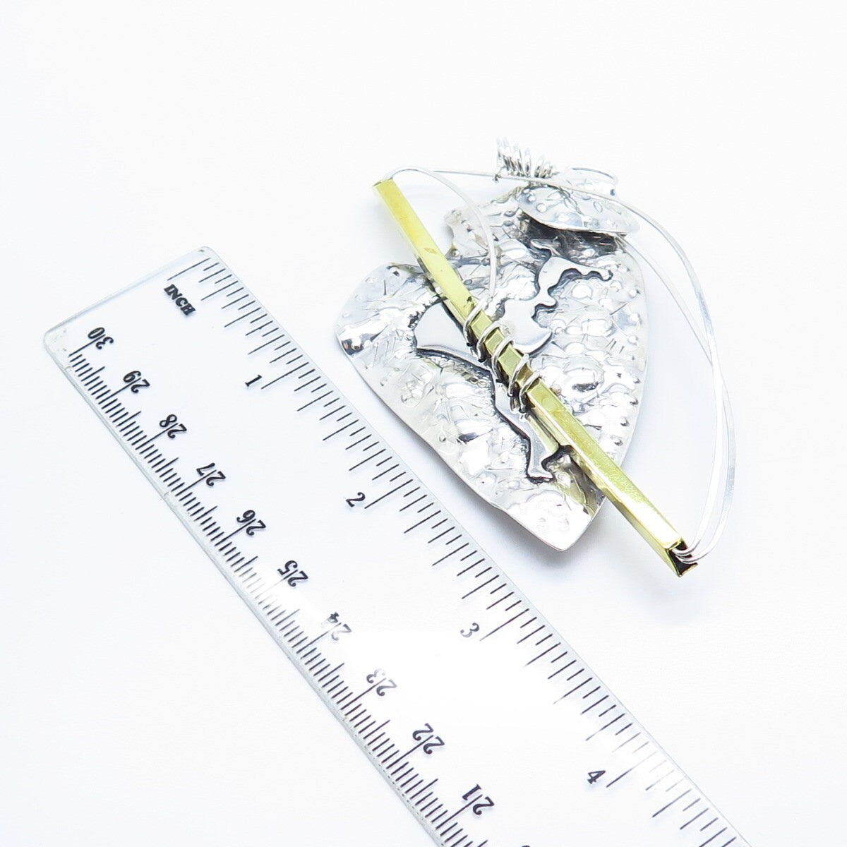 925 Sterling Silver 2-Tone Vintage Mary Ann Katke Modernist Pin Brooch